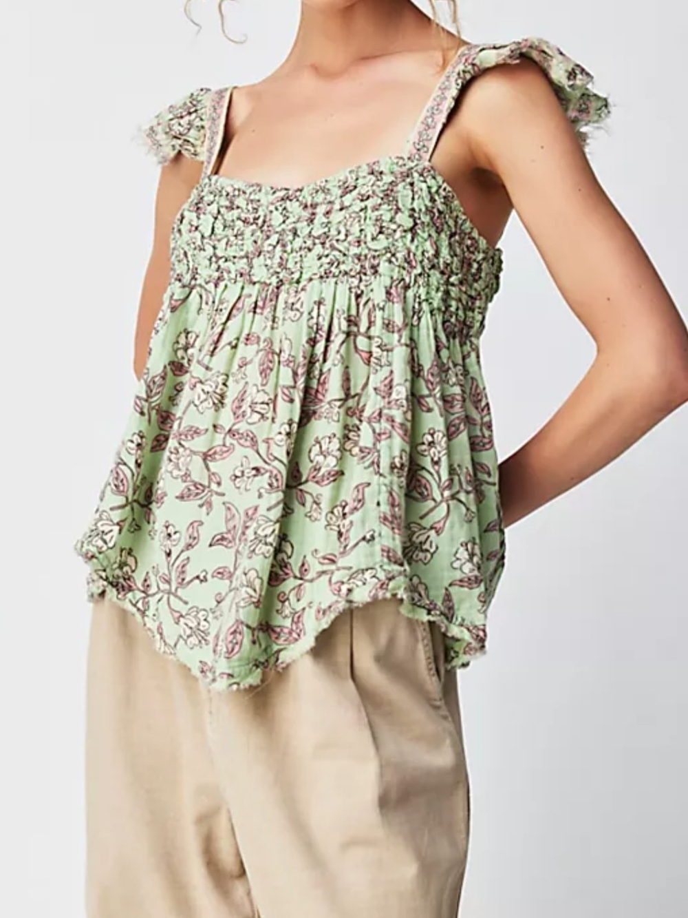 Free People Nala Printed Babydoll Top Smocked Bust Size Small Boho Hippie